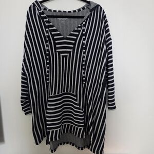 Soft Surroundings 1X Navy Striped Offshore Hooded Pullover Poncho